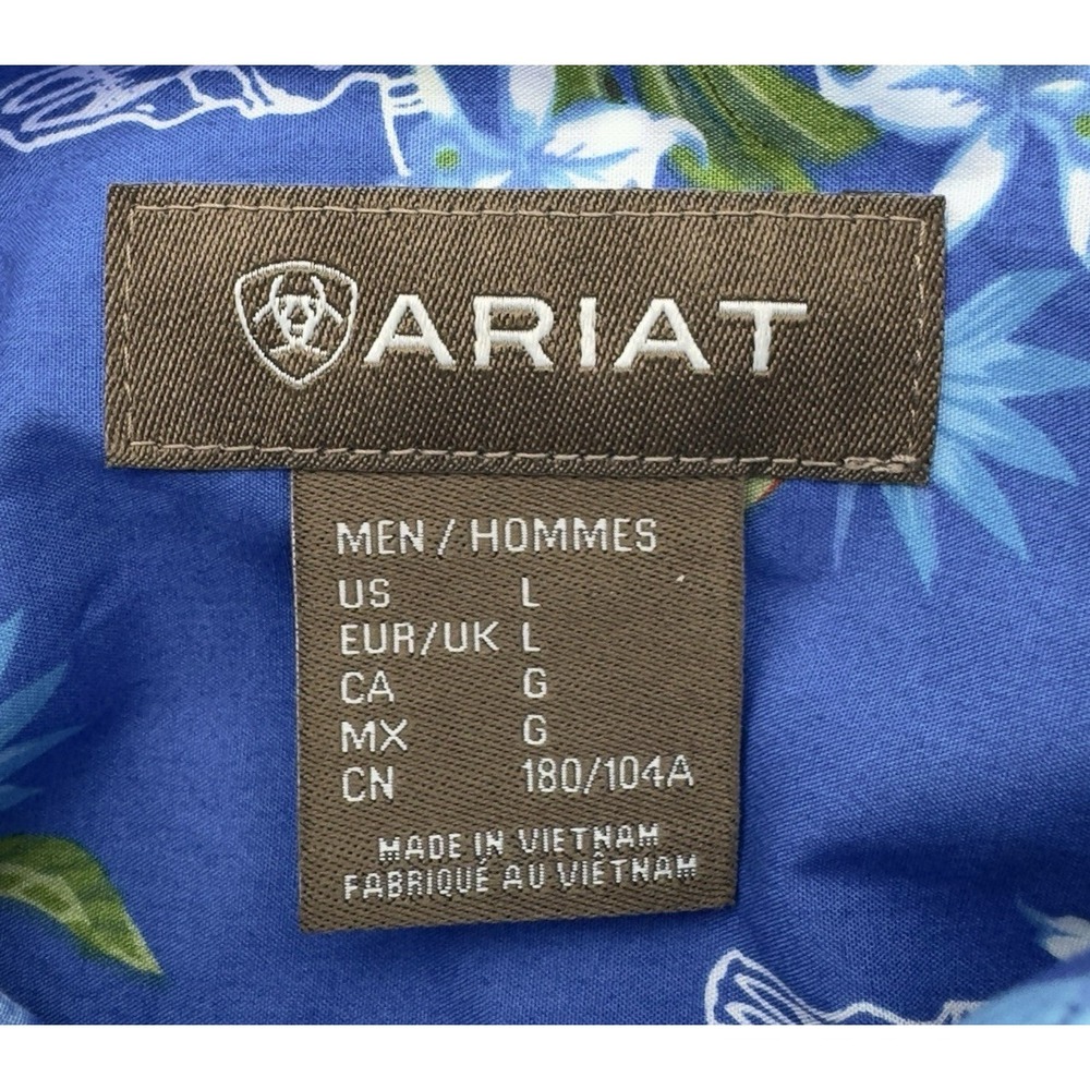 ARIAT L Large Logan Classic Fit Shirt Long Sleeve Blue Animal Skull Floral Print - Picture 2 of 7